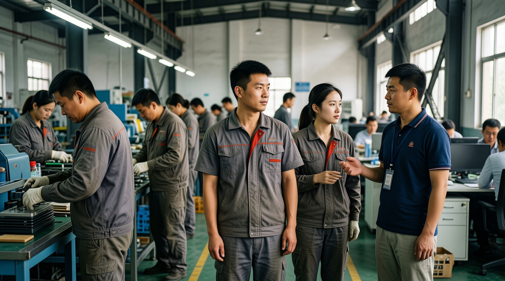 配图1 嘉兴企业不同岗位员工穿着统一工作服在各自岗位作业 配图1 嘉兴企业不同岗位员工穿着统一工作服在各自岗位作业
