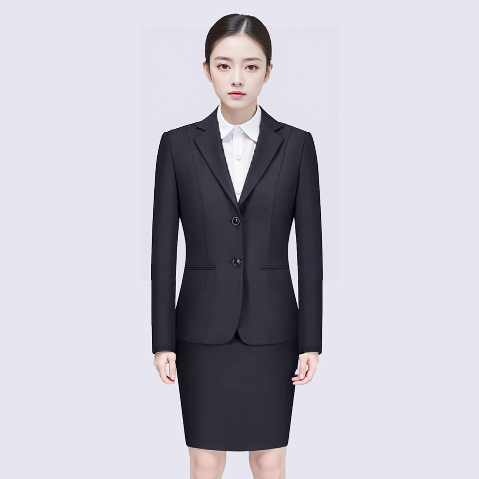 深藏青单排扣女西服套裙