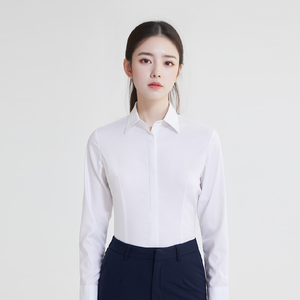 莫代尔白色女长短袖硬领商务衬衫