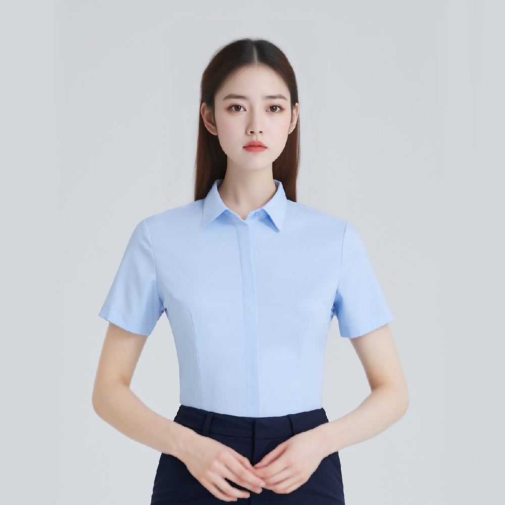 莫代尔淡兰色女款长短袖商务衬衫
