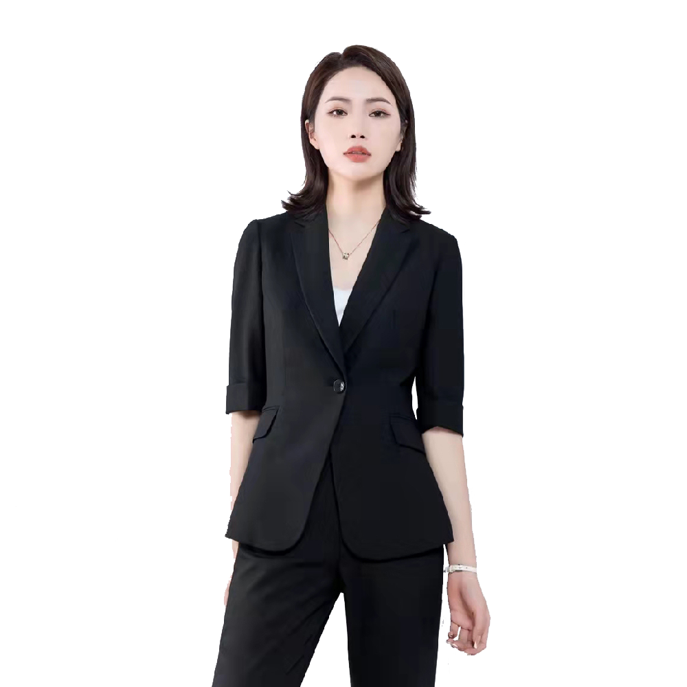 黑色三件套中袖通勤女套装001