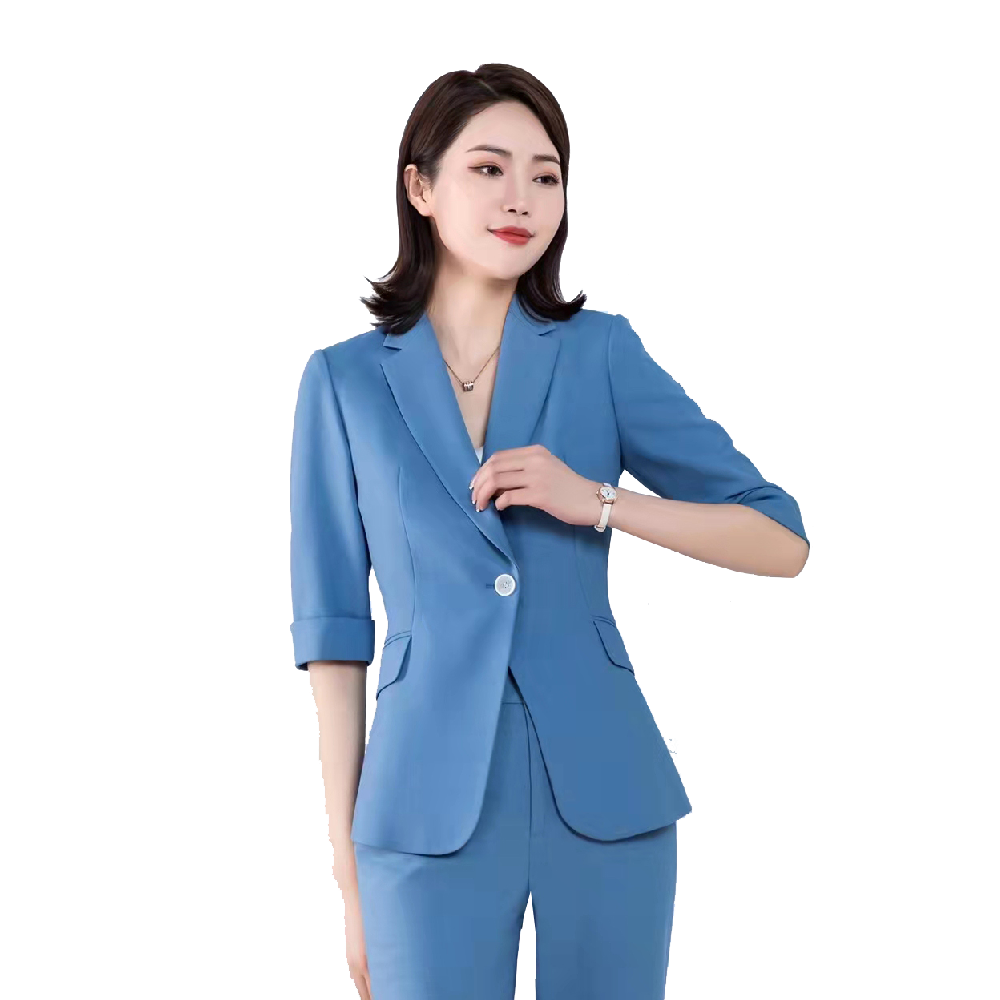 兰色三件套中袖通勤女套装003